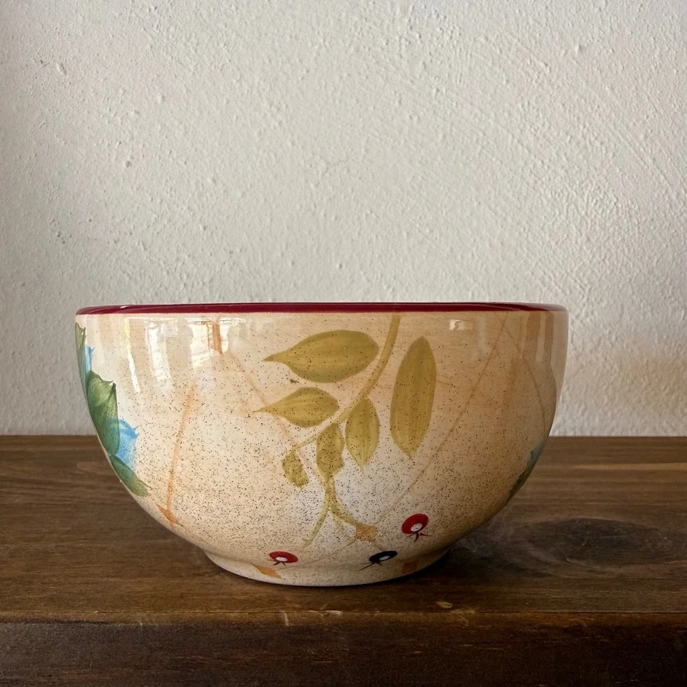 Heritage Mint Ltd Gatherings Fruit Floral Ceramic Bowl Red Rim 5 Inch